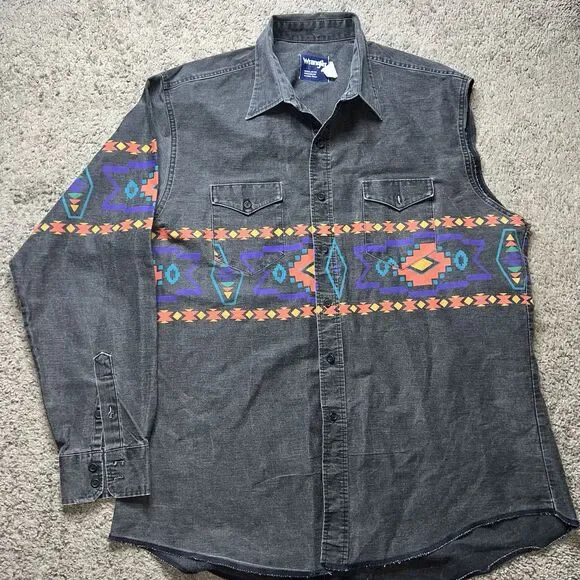 Wrangler Aztec Amarillo Brushpopper  Multicolor Black Vintage Shirt XL - Picture 2 of 8
